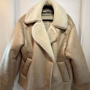 Ardene Cream-Tan Teddy Jacket with Shearling Collar